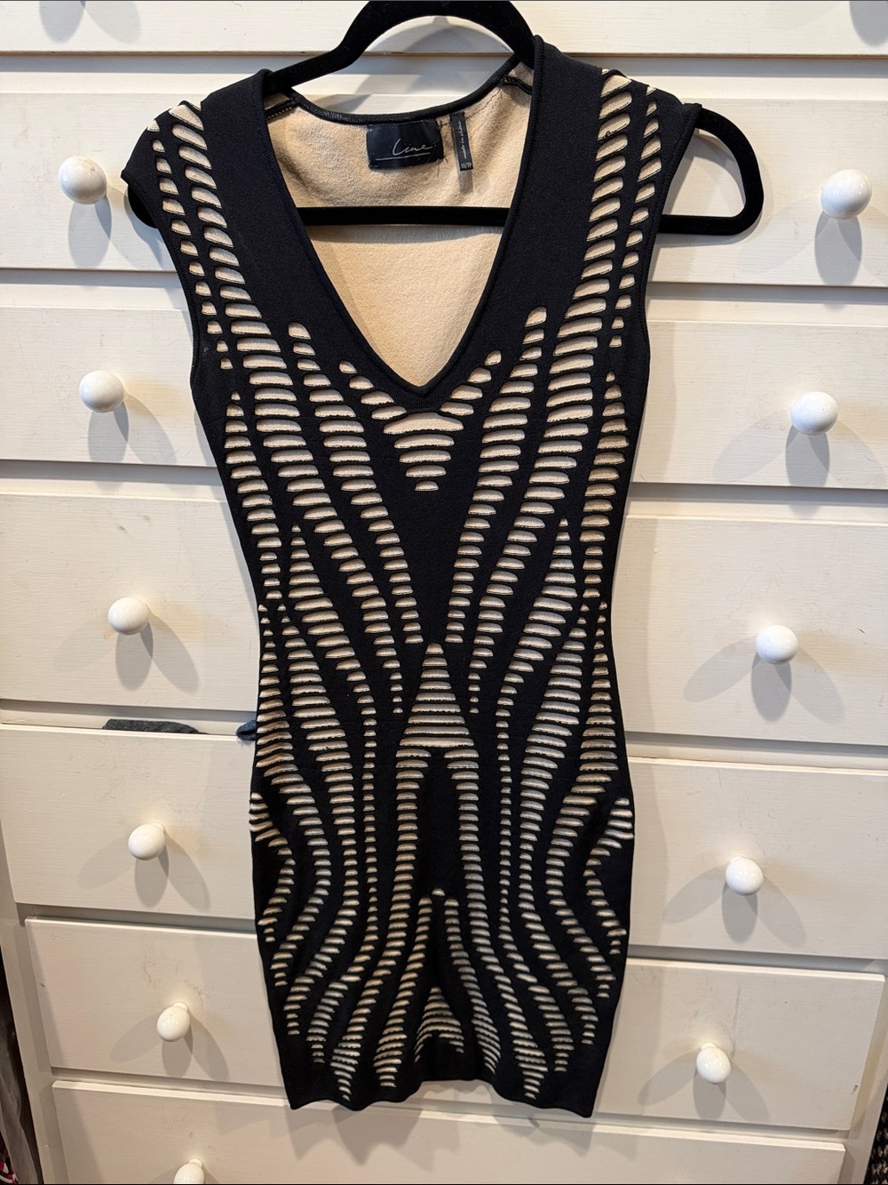 Sleeveless Black & Beige Cutout Knit Midi Dress - L'Wren